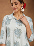 Janasya Women's White Pure Cotton Floral Printed A-line Shirt Style Kurta With Pant Set